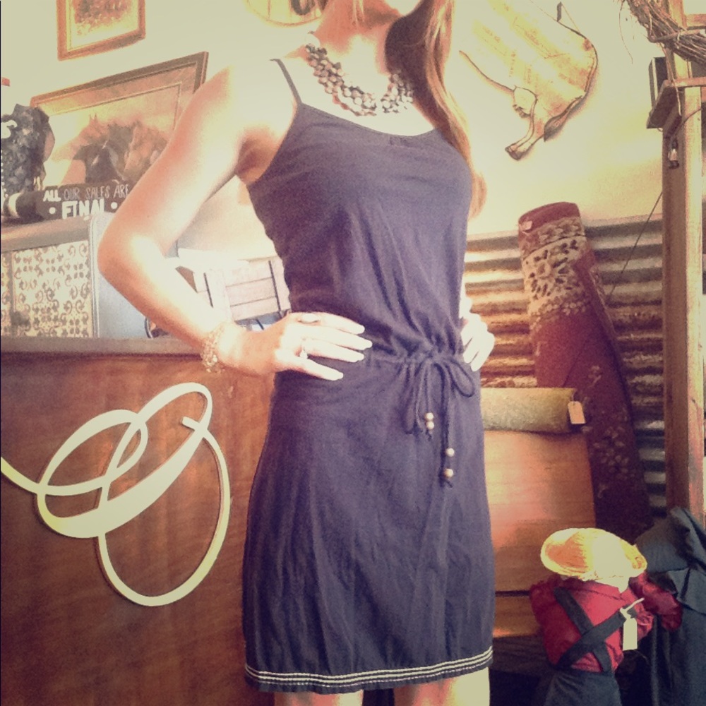 Black cotton drawstring waist dress